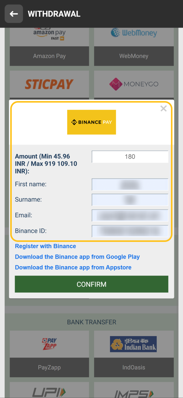 Fill in the required details in the form to cash out rewards earned in Chicken Road.